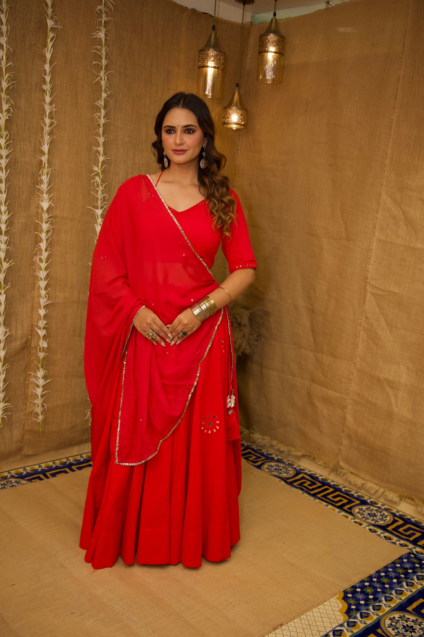 Radha Red Aabla Set