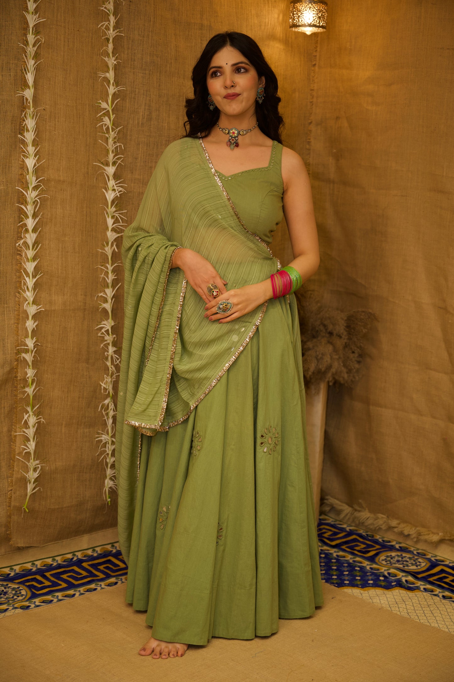 Radha Green Aabla Set