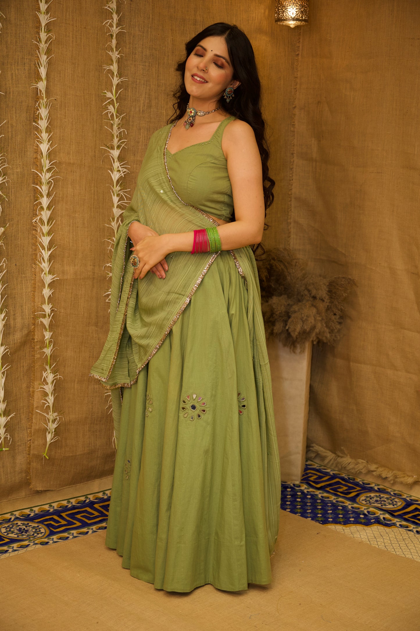 Radha Green Aabla Set