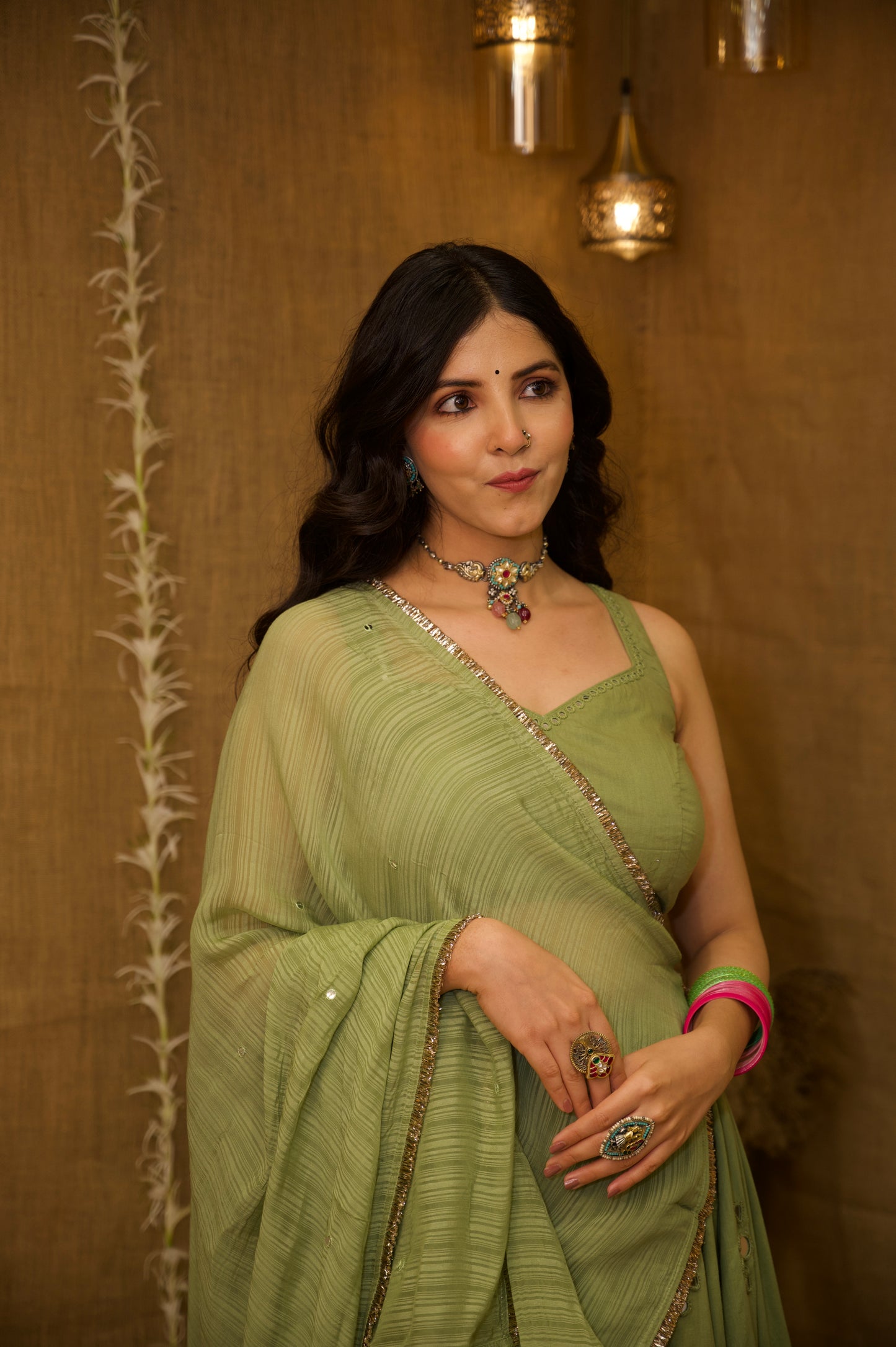 Radha Green Aabla Set