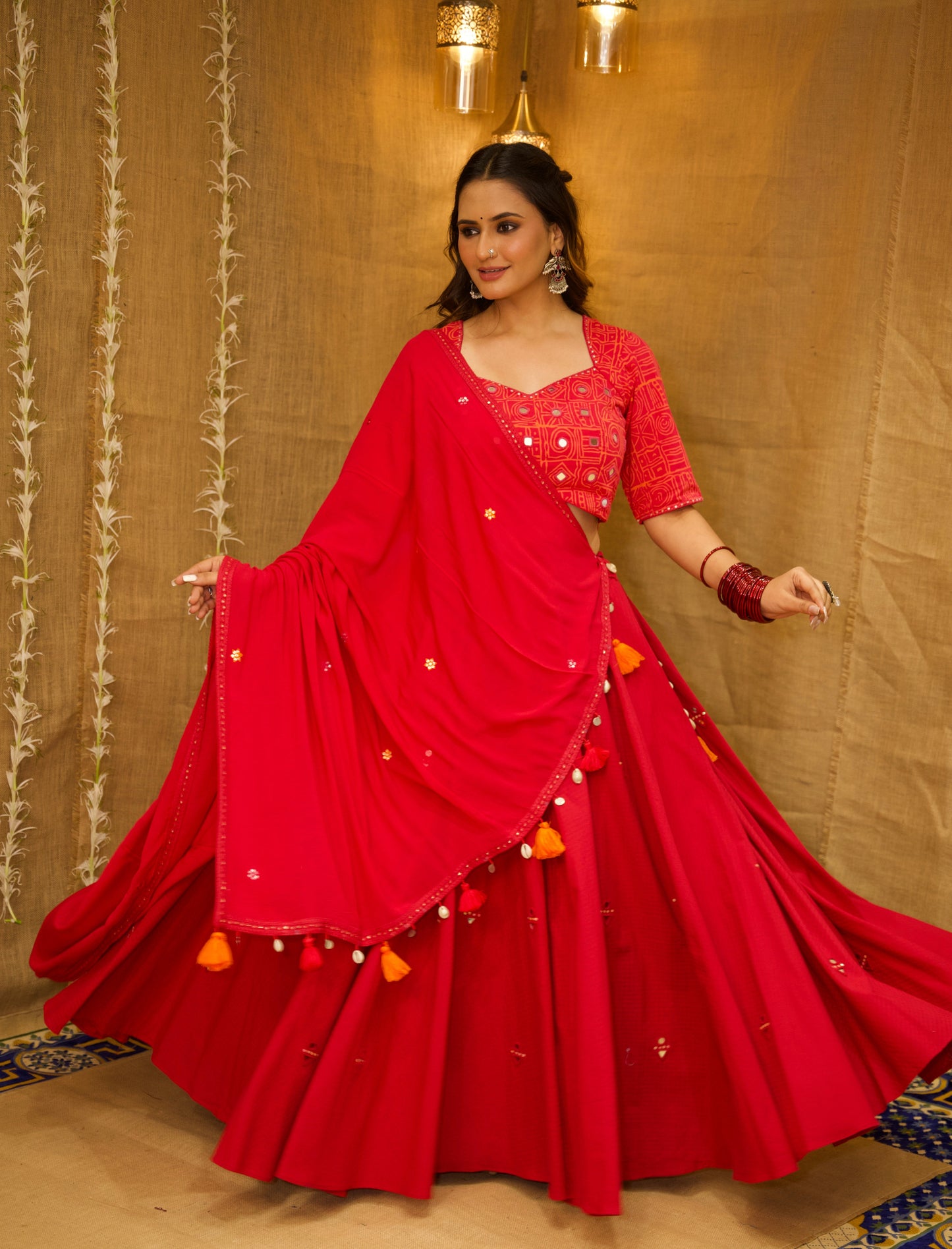 Radha Red Aabla Set