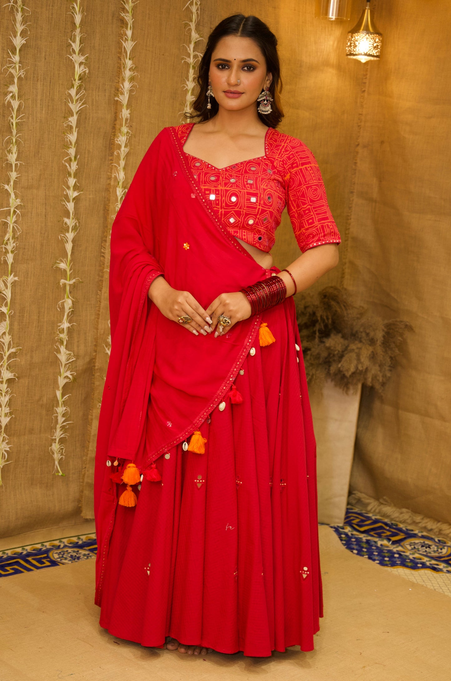 Radha Red Aabla Set