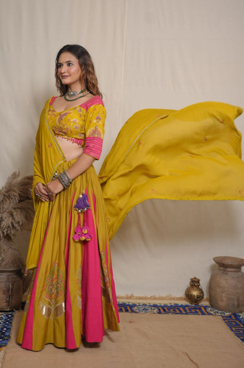 Gulzaar Yellow Silk Lehenga