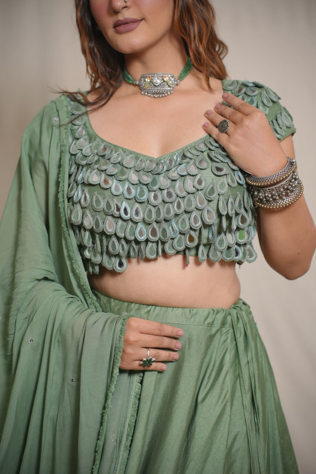 Sage Green Mirror Lehenga