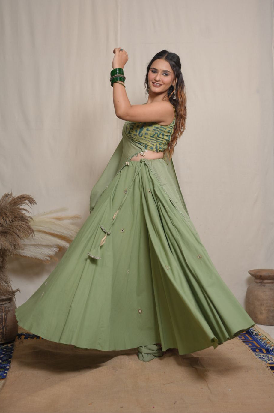 Hara Block Print Lehenga