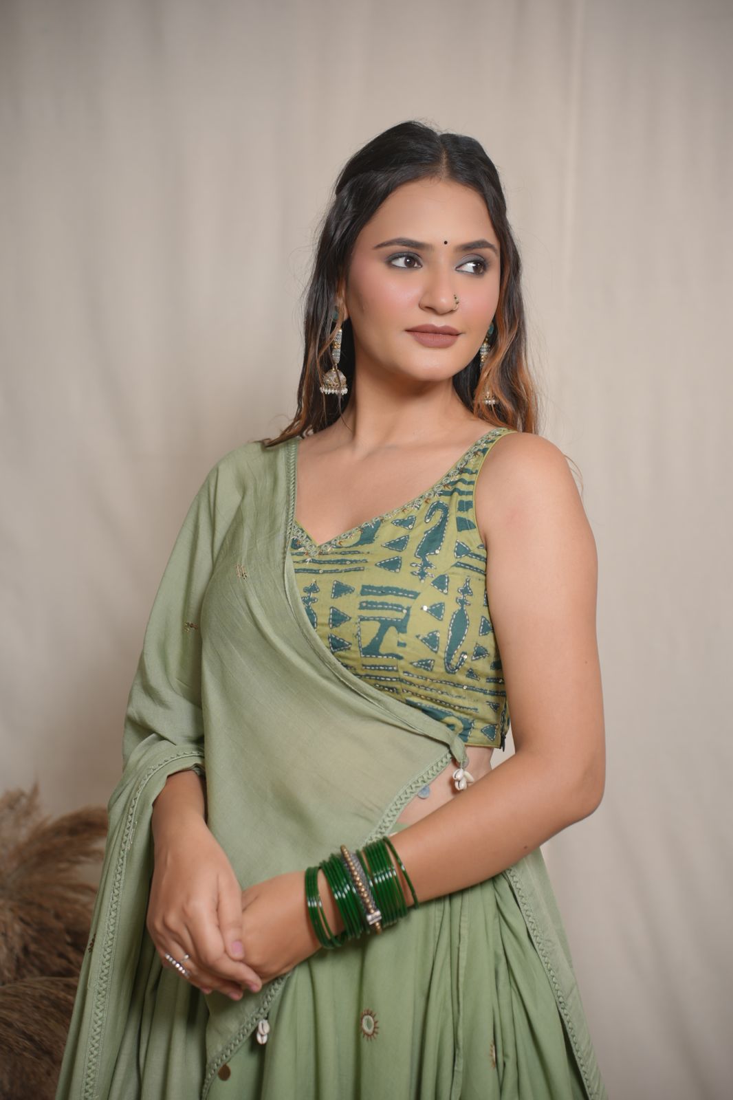 Hara Block Print Lehenga