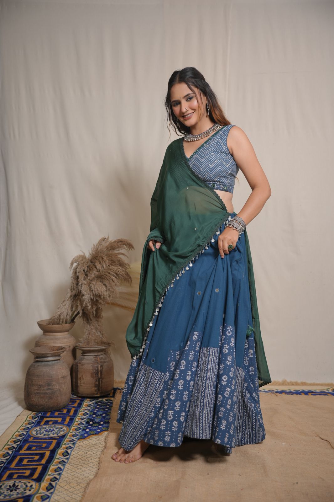 Indigo Block Lehenga