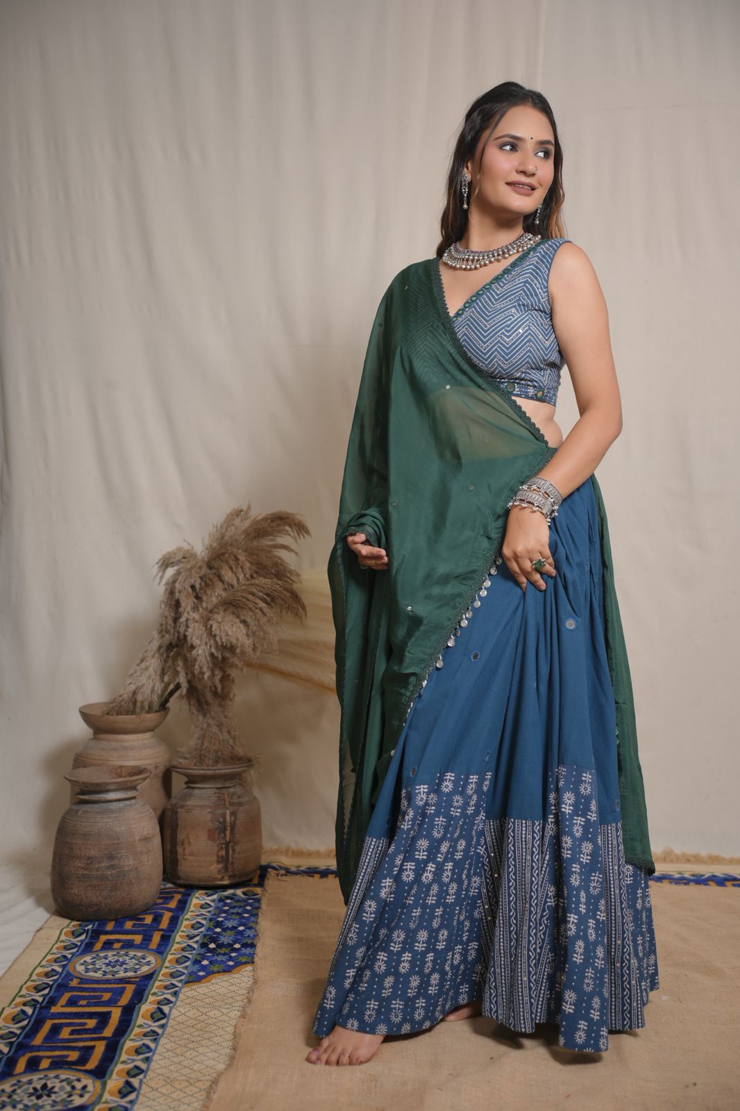 Indigo Block Lehenga
