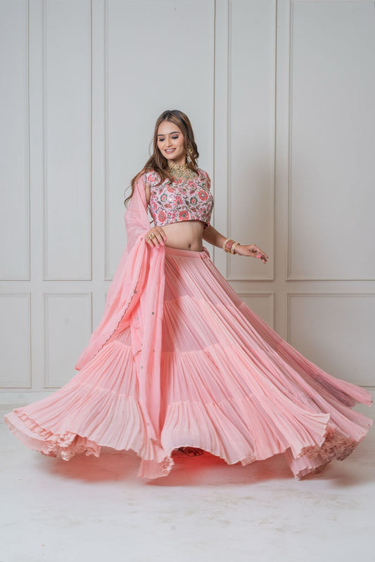 Pink Pleated Lehenga Set