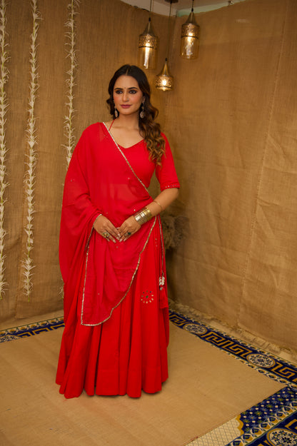 Radha Red Aabla Set