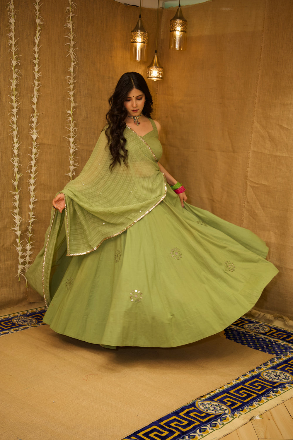 Radha Green Aabla Set