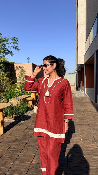 ‘Berry Maroon’ Linen Set
