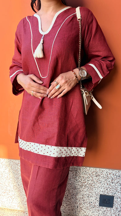 ‘Berry Maroon’ Linen Set