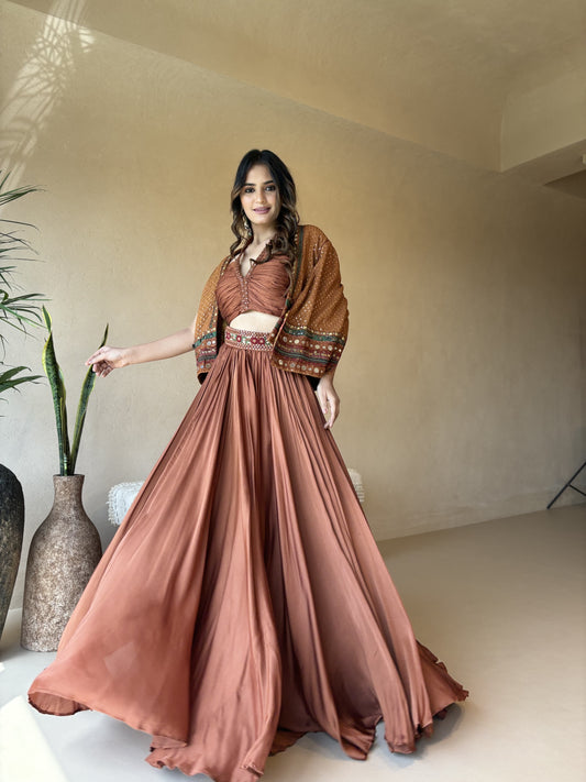 BROWN PLEATED LEHENGA