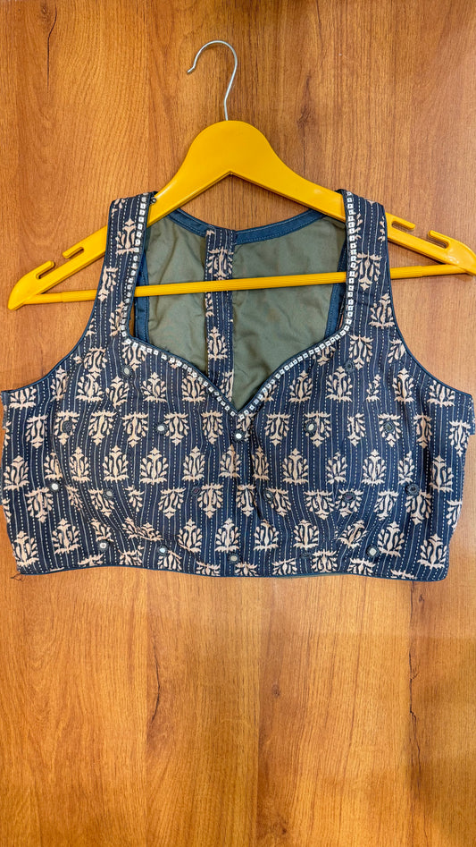 Grey Block Print Blouse