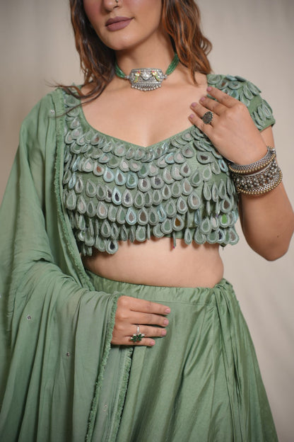 Sage Green Mirror Lehenga