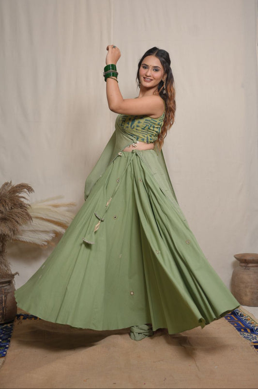 Hara Block Print Lehenga