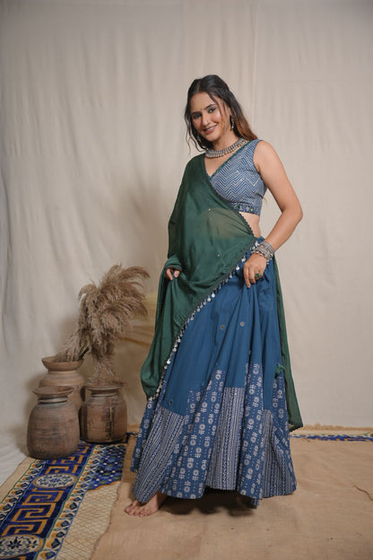 Indigo Block Lehenga
